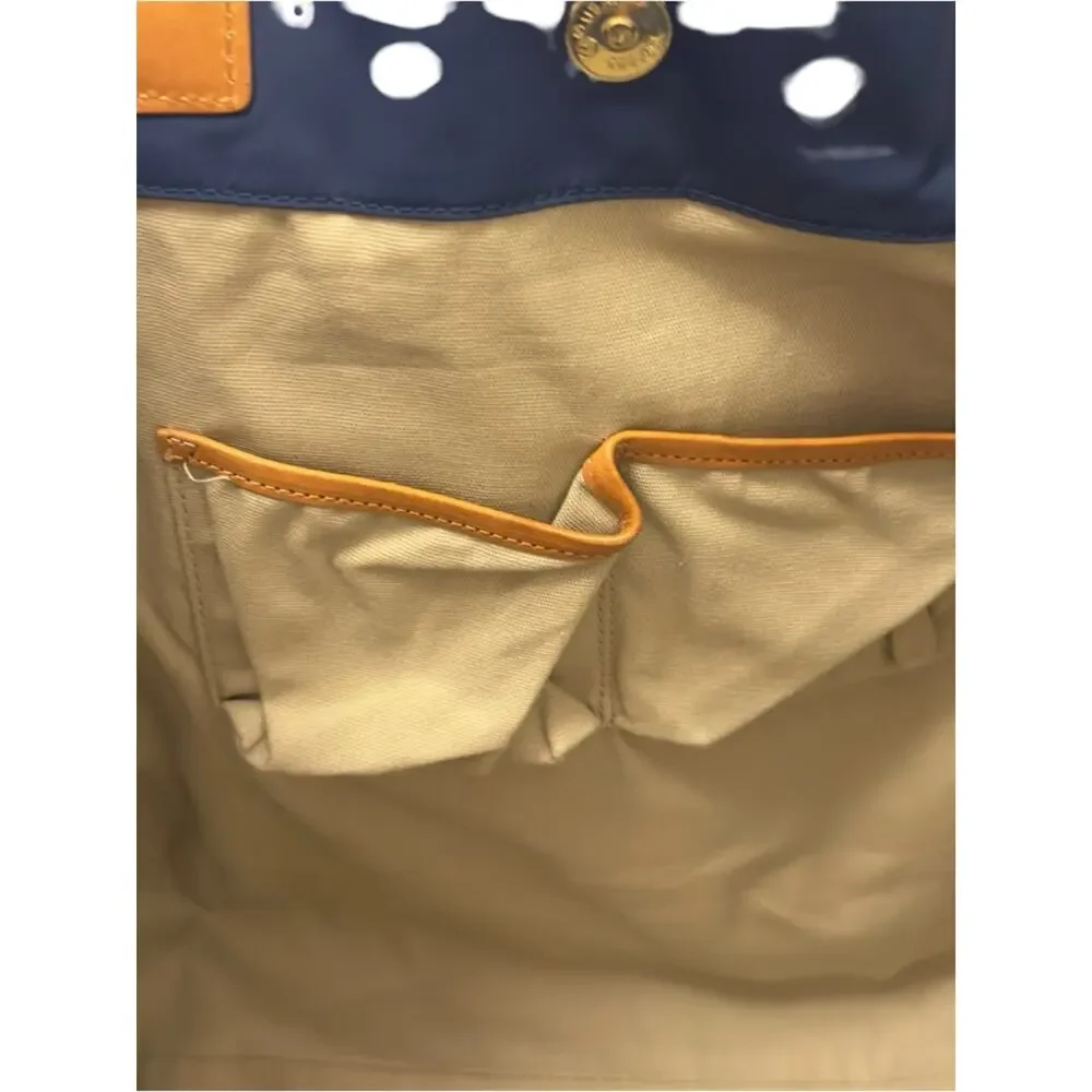 Tory Burch Navy Tote with Tan Leather Accents and Logo